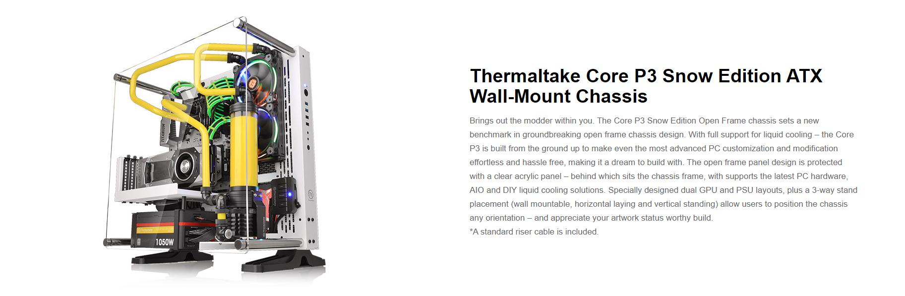 Vỏ Case Thermaltake Core P3 Tempered Glass (Mid Tower/Màu Đen/Kính Cong) hỗ trợ đầy đủ các loại tản nhiệt nước từ AIO đến Custom đa dạn