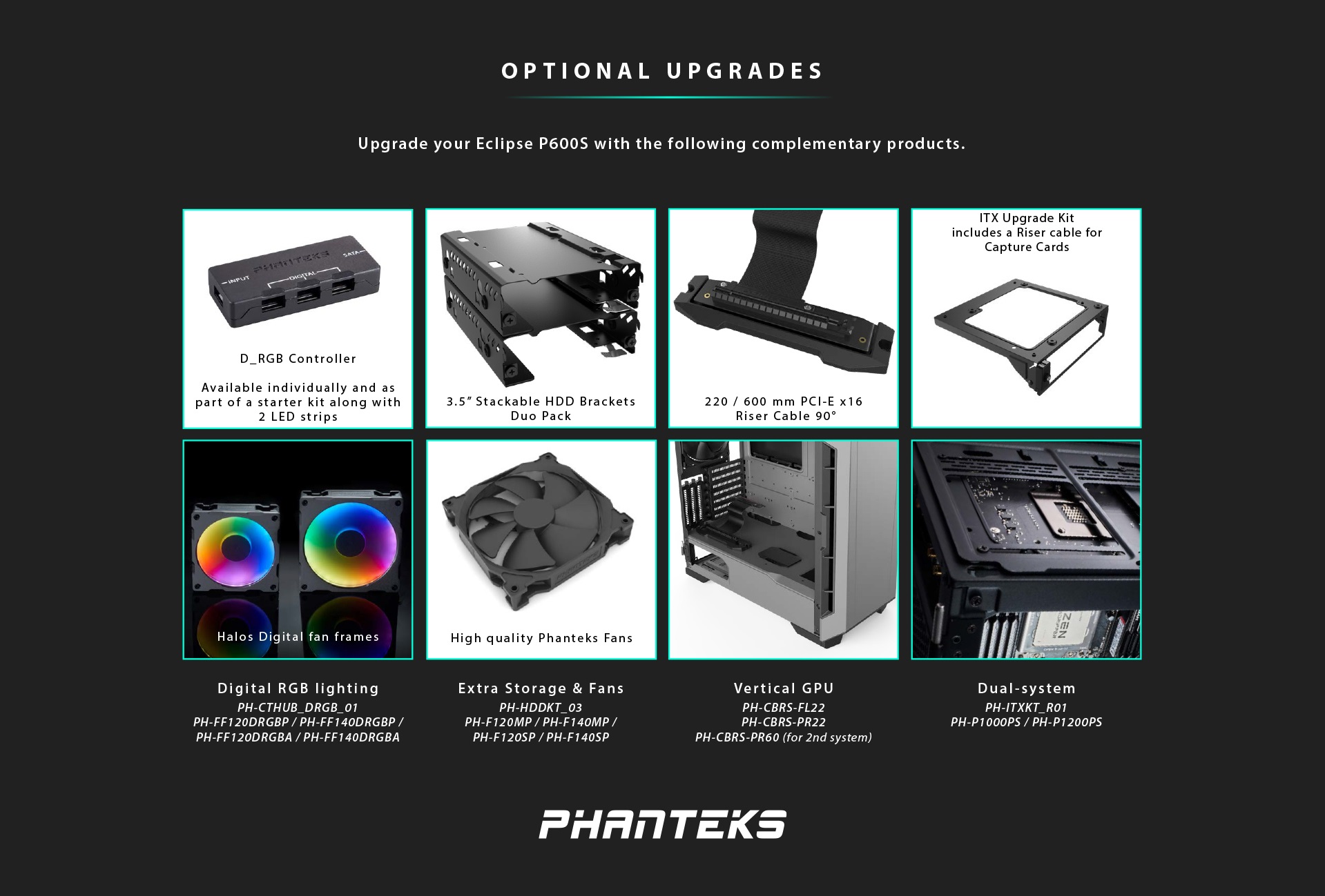 Phanteks Eclipse P600S tempered Glass Window Anthracite phụ kiện có thể nâng cấp