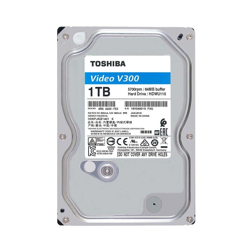 Ổ cứng HDD Toshiba AV V300 1TB 3.5 inch, 5700RPM, SATA3, 64MB Cache (HDWU110UZSVA)