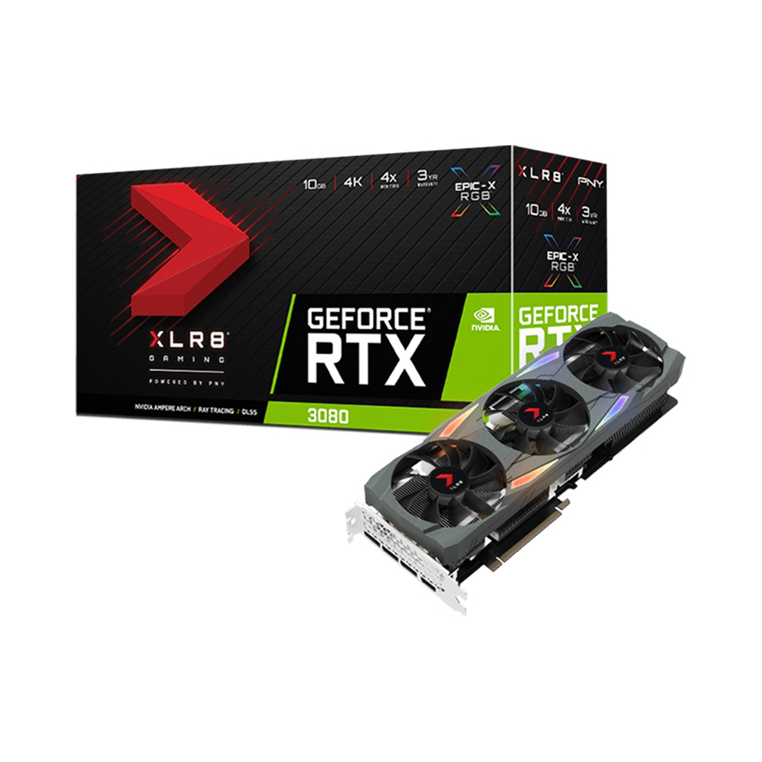Card màn hình PNY RTX 3080 10GB XLR8 GAMING EPIC-X RGB Triple Fan Edition (10GB GDDR6X, 320-bit, HDMI+DP, 2x8-pin)