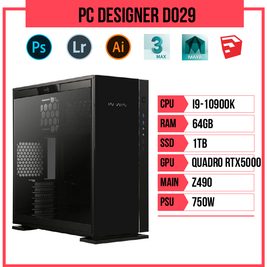 PC HACOM Designer D029 (i9-10900K/Z490/64GB RAM/Quadro RTX5000/1TB SSD/750w)