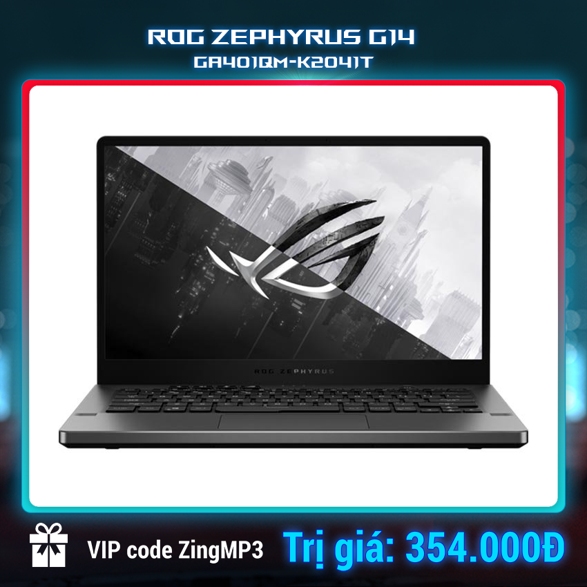 Laptop Asus Gaming  ROG Zephyrus GA401QM-K2041T (R9 5900HS/32GB RAM/1TB SSD/14 WQHD/RTX 3060 6GB/Win10/Túi/Xám)