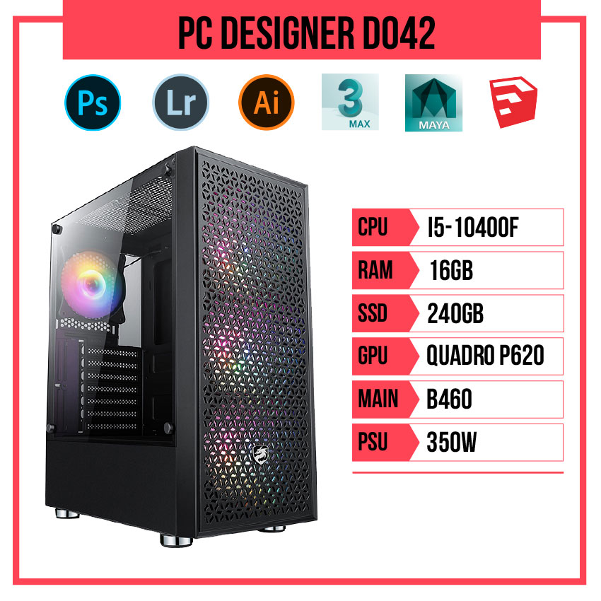 PC HACOM Designer D042 (i5-10400F/B460/16GB RAM/240GB SSD/Quadro P620/350W)